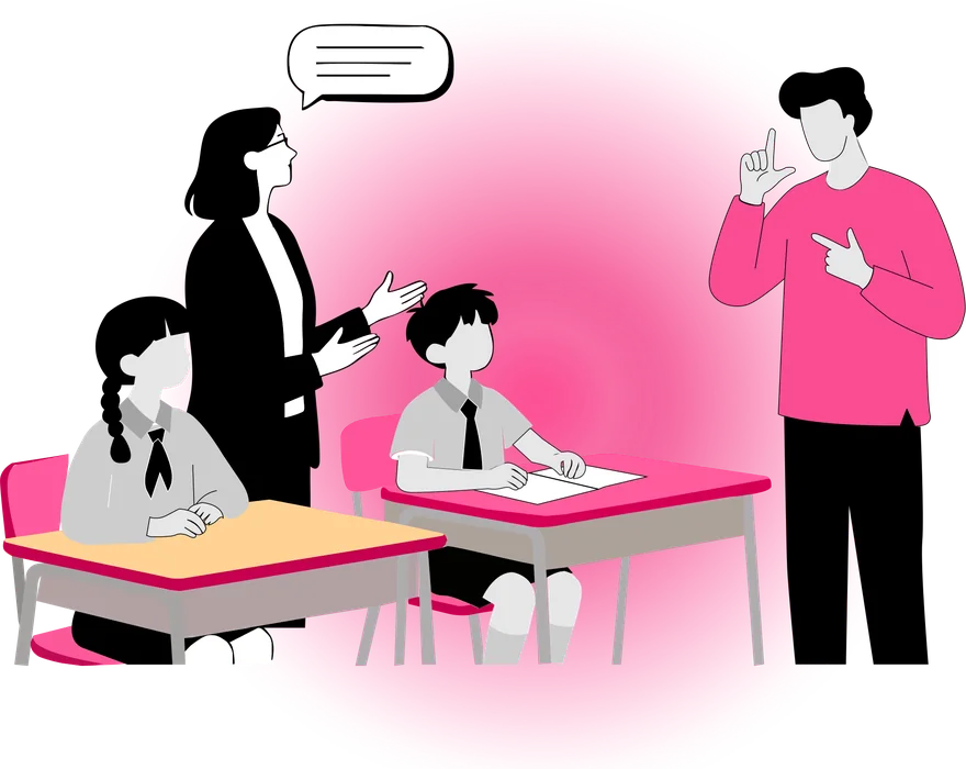 Illustration of an interpreter working in a education setting